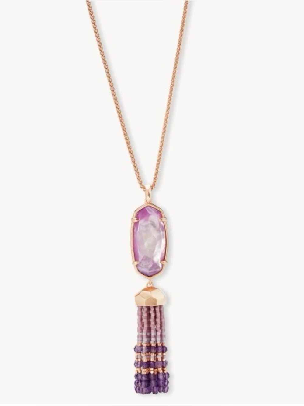 Kendra Scott Eva Beaded Pendant Necklace Rose Gold Pink Purple  32" Long